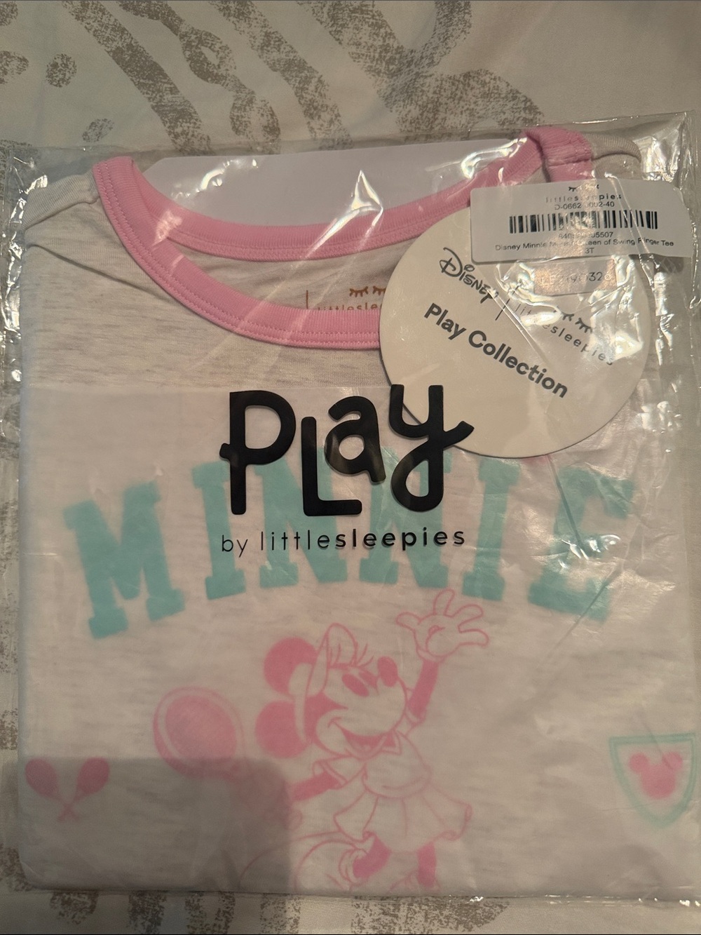 Little Sleepies Pink & Aqua Minnie Mouse Kids T Shirt 3T NIB